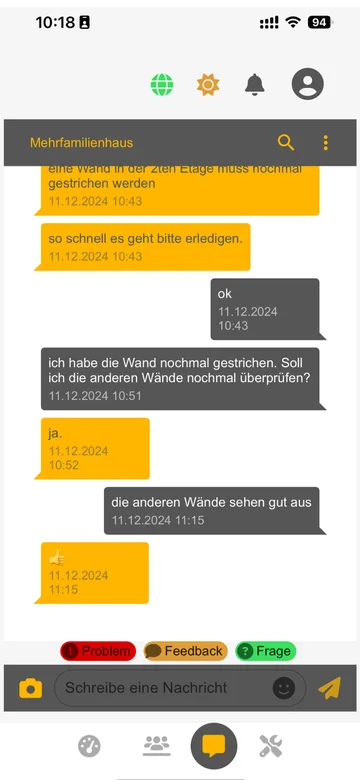 TymSnap-App: eigener Chat der Baustelle mit Rückfragen zwischen Büro und Handwerker